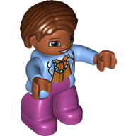 Lego Duplo Figure Bob / Pageboy Hair Reddish Brown, with Magenta Legs, Medium Blue Top with Necklace / Medium Blue