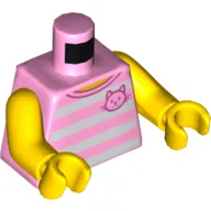 Torso, Tank Top, Horizontal White Stripes, Pink Cat Print, Yellow Arms and Hands