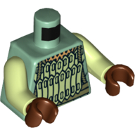 Lego Torso Armor with Gold and Light Green Scales Print, Yellowish Green Arms, Reddish Brown Hands / Sand Green