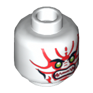 Lego Minifig Head General Kozu, Green Eyes, Red Face Markings Print / White