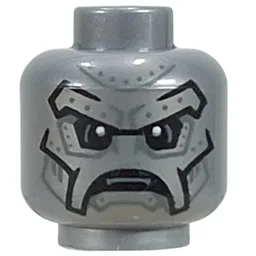 Minifig Head Doctor Doom, Metal Plating, Black Lines, Silver Ribbits