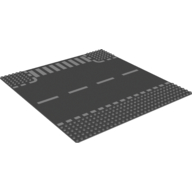 Lego Baseplate 32 x 32 with 6-Stud T Intersection and Road with White Dashed Lines and Crosswalk Print / Dark Bluish Gray