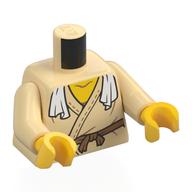 Lego Torso, Robe, Medium Nougat Belt, Trim, White Scarf print, Tan Arms, Yellow Hands / Tan