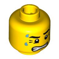 Lego Minifig Head Weightlifter, Dripping Sweat, with Clenched Teeth and Crow's Feet Print [Blocked Open Stud] / Yellow