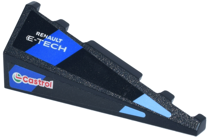 Lego Wedge 5 x 2 Left with Blue and Bright Light Blue Stripes and White 'RENAULT E-TECH' and Red and Green 'Castrol' Logos Pattern (Stickers) - Set 77248