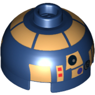 Lego Brick Round 2 x 2 Dome Top, Hollow Stud with Metallic Gold Astromech Droid Print (R8-B7) / Dark Blue