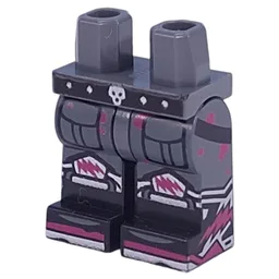 Hips and Black Legs with Black Belt, Silver Skull, Pockets, Magenta Spots Print / Dark Bluish Gray