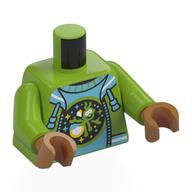 Lego Torso, Jacket, Sand Blue Zipper, Collar, Medium Azure Shirt, Lime Alien on Black Circle print, Lime Arms, Medium Nougat Hands / Lime