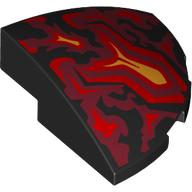 Lego Brick Round Corner, Curved 3 x 3 x 1 Quarter Circle with Red and Yellow Flames print