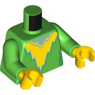 Lego Torso, Yellow/Sand Blue Lightning Chest print, Bright Green Arms, Yellow Hands / Bright Green