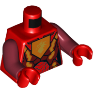 Lego Torso Armor with Dark Red and Orange Plates, Orange Hexagon with Dragon Head Print, Dark Red Arms, Red Hands / Red