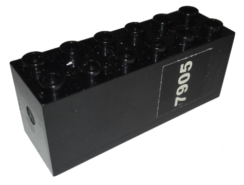 Lego Brick, Modified 2 x 6 x 2 Weight - Bottom Sealed, Dimple on Ends with White '7905' Pattern (Sticker) - Set 7905