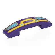 Brick Curved 4 x 1 Double, No Studs with Car Front, Yellow Bull Catcher, Medium Azure Headlights Print / Dark Purple