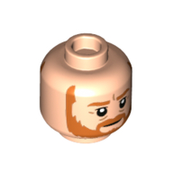 Lego Minifig Head Obi-Wan Kenobi, Dark Orange Beard, Slight Smile / Angry with Clenched Teeth Print / Light Nougat