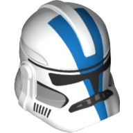 Lego Helmet Clone Trooper Phase 2, Closed Front, 501st Legion Blue Markings Print / White