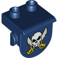 Duplo Plate 1 x 2 with Overhang with Skull & Sabers Print / Dark Blue