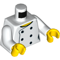 Lego Torso Chef Jacket with 6 Button, Yellow Collar / 'LEGO House Home of the Brick' Print, White Arms, Yellow Hands / White