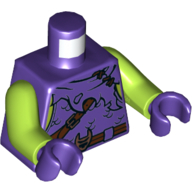 Lego Torso Tunic, Tattered, Scales, Reddish Brown Belt, Cloak Print, Lime Arms, Dark Purple Hands / Dark Purple