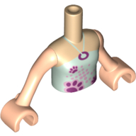 Lego Minidoll Torso Girl with Light Aqua Halter Neck Top with Paw Prints Print, Light Nougat Arms with Hands / Light Nougat
