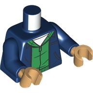 Lego Torso, Jacket, Green Hoody with Zipper, White Shirt print, Dark Blue Arms, Warm Tan Hands / Dark Blue
