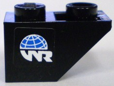 Lego Slope, Inverted 45 2 x 1 with World Racers Logo on Black Background Pattern Model Left Side (Sticker) - Sets 8897 / 8898 / Black