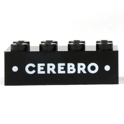 Brick 2 x 4 with White 'CEREBRO' Print / Black