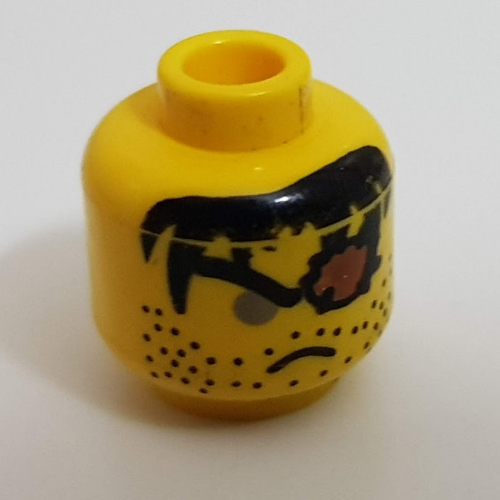 Lego Minifig Head Gilbert the Bad / Robber, Eyepatch, Frown, Stubble and Gray Eye Print [Blocked Open Stud] / Yellow