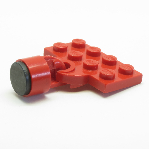 Lego Plate Special 2 x 4 with Train Coupler Open with Magnet Short Cylinder Red / Red