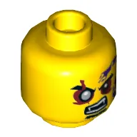 Minifig Head Eyezor, Eyebrows, Red Eyes with Silver Pupil Right, Goatee, Purple Snake Tattoo, Open Mouth with Fangs Print / Yellow