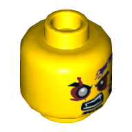 Lego Minifig Head Eyezor, Eyebrows, Red Eyes with Silver Pupil Right, Goatee, Purple Snake Tattoo, Open Mouth with Fangs Print / Yellow