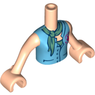 Lego Minidoll Torso Girl with Medium Blue Blouse Top with Red Cross Logo and Sand Green Shirt and Scarf Print, Light Nougat Arms and Hands / Light Nougat