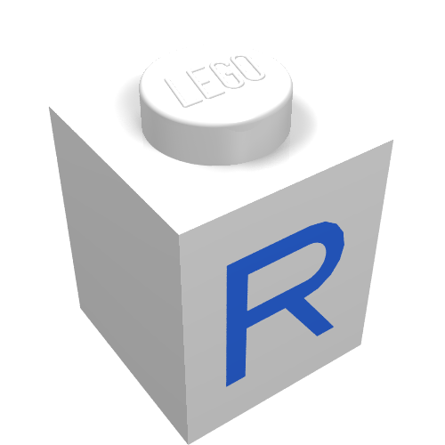 Lego Brick 1 x 1 with Blue R Print