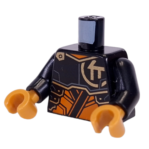 Lego Torso, Gold Asian Symbol, Orange Armor print, Black Arms, Pearl Gold Hands / Black