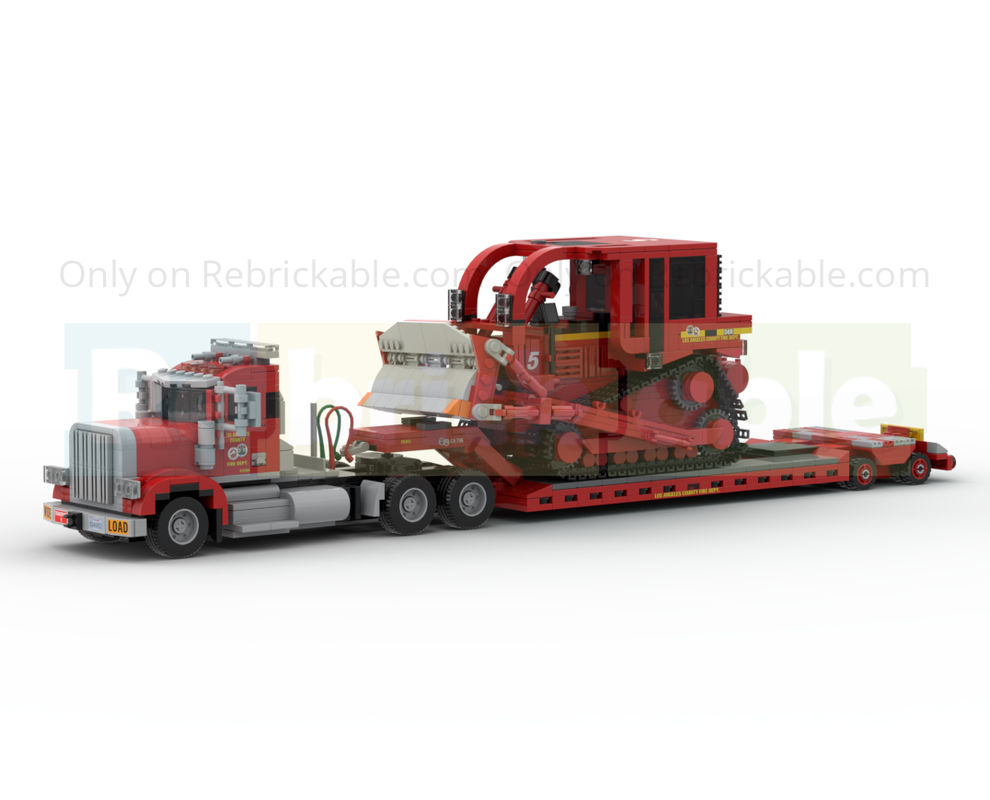 Lego Peterbilt 367 + CAT D8R Dozer - L.A County Dozer Team 5
