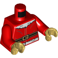 Lego Torso Santa Coat with White Fur Trim and Black Belt with Gold Buckle Print, Red Arms, Gold Hands / Red