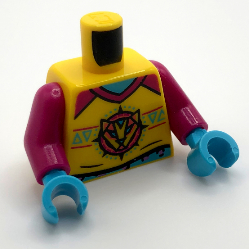 Lego Torso Shirt, Leopard Head, Magenta Collar, Medium Azure Shirt print, Magenta Arms, Medium Azure Hands / Yellow