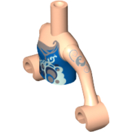 Lego Minidoll Torso Girl with Blue Strapless Top with Bubbles and Silver Trim Print, Light Nougat Arms with Hands with Silver Tattoo Print / Light Nougat