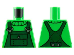 Torso Sweater Collar, Dark Green Overalls, Silver Clasps and Button Pattern / Bright Green