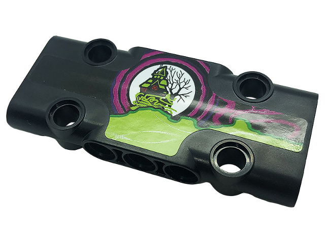 Lego Technic, Panel Plate 3 x 7 x 1 with Black House and Tree, Lime Roof and Magenta Circles Pattern Model Left Side (Sticker) - Set 42118