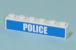 Brick 1 x 6 with White 'POLICE' Bold Narrow Font on Blue Pattern (Sticker) - Set 7743