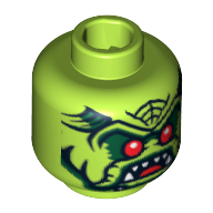 Lego Minifig Head Alien Avenger, Red Eyes, Open Mouth with Pointed Teeth Print / Lime