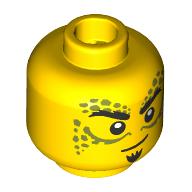 Lego Minifig Head Gith Warlock, Olive Green Decorations, Thick Black Eyebrows, Goatee, Smirk/Angry Scowl / Yellow