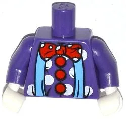 Torso Clown Outfit with Medium Blue Suspenders, Red Pom-Poms and Bow Tie, White Polka Dots Pattern / Dark Purple Arms / White Hands