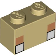 Brick 1 x 2 with White Square Eyes Print / Tan