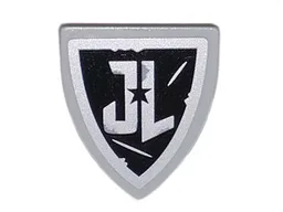 Minifigure, Shield Triangular Short with 'JL', Black Star and Metal Scratches Pattern (Sticker) - Set 70840