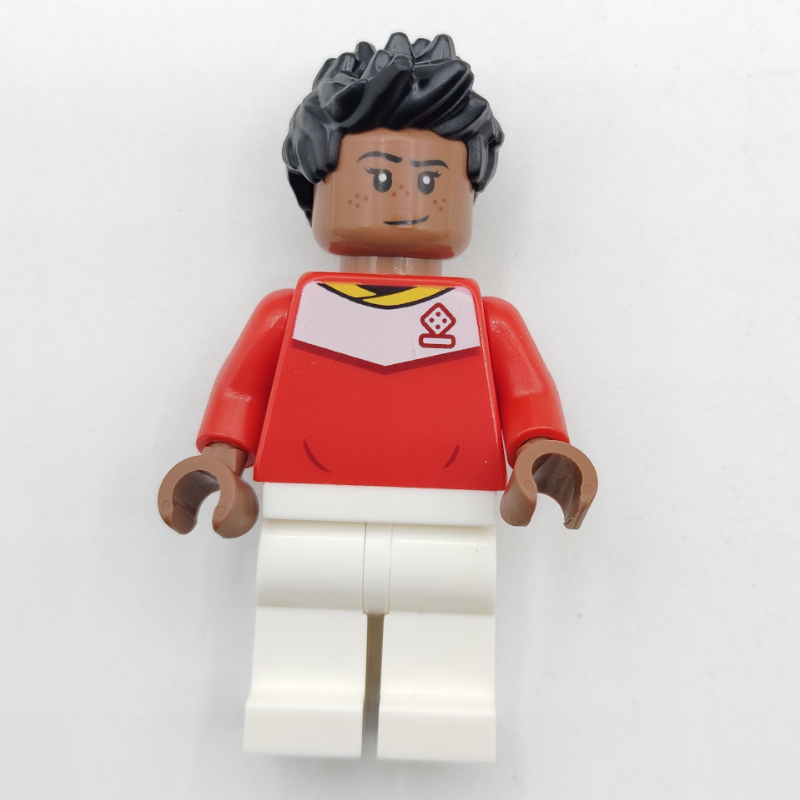 Lego Soccer Fan, Red Soccer Jersey, Black Hair