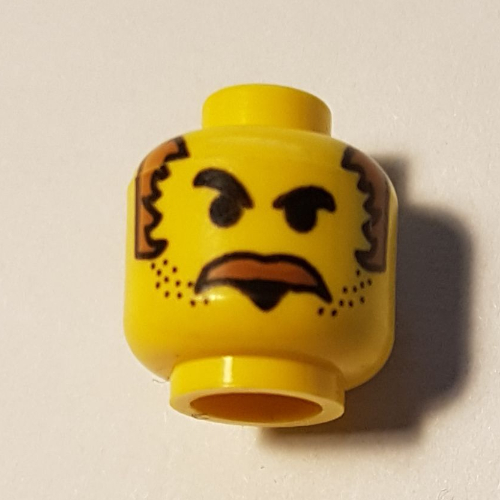 Lego Minifig Head Mr Cunningham, Moustache Brown Bushy, Stubble, and Brown Sideburns Print / Yellow