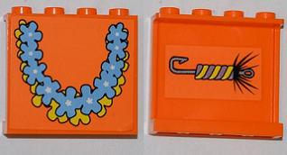Lego Panel 1 x 4 x 3 with Side Supports - Hollow Studs with Fishing Lure on Inside and Flower Garlands on Outside Pattern (Stickers) - Set 3818