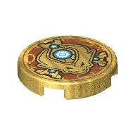 Tile Round 2 x 2 with Dragon Head, White Gear in Dark Azure Circle Print / Pearl Gold