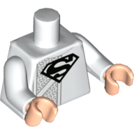 Lego Torso Robe with Black Superman Logo Print, White Arms, Light Nougat Hands / White